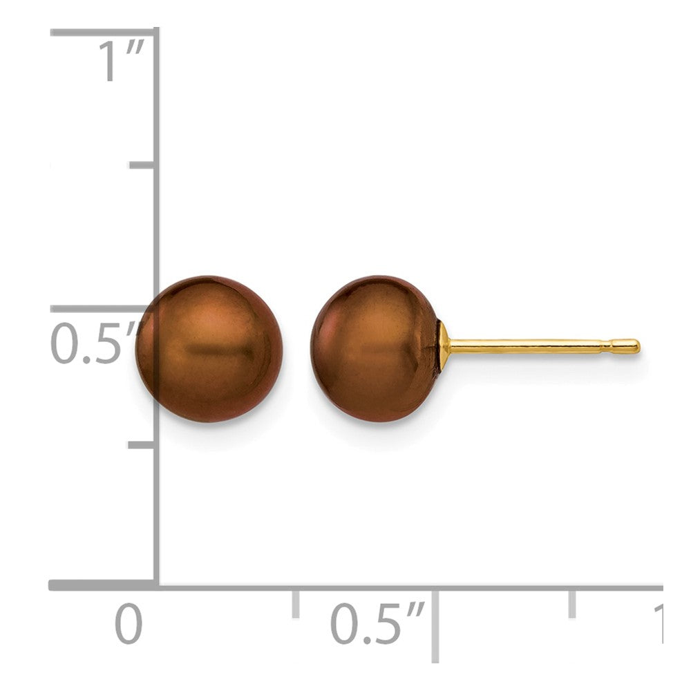 14k 6-7mm Brown Button Freshwater Cultured Pearl Stud Post Earrings