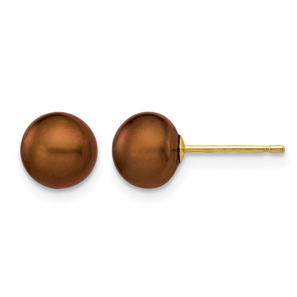 14k 6-7mm Brown Button Freshwater Cultured Pearl Stud Post Earrings