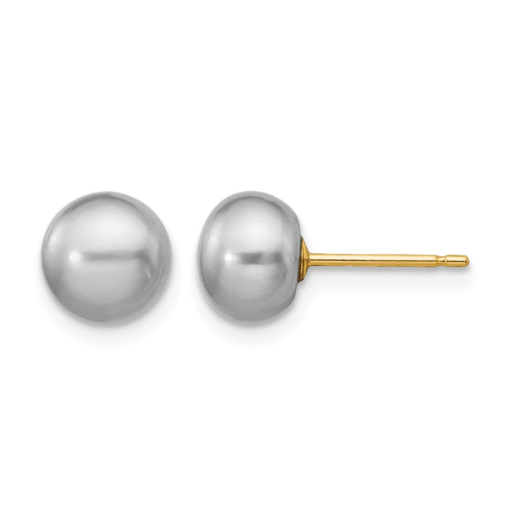 14k 6-7mm Grey Button FW Cultured Pearl Stud Post Earrings