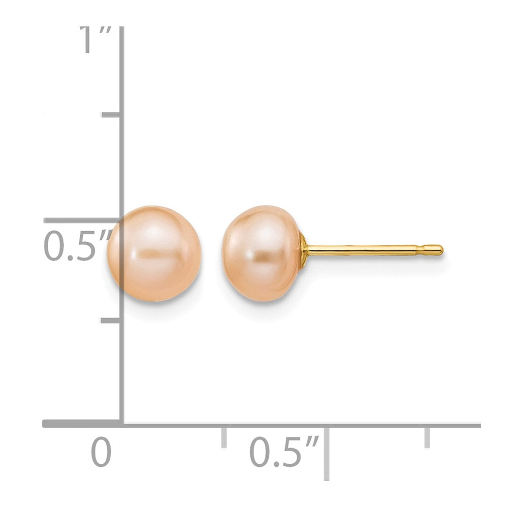 14k 6-7mm Pink Button FW Cultured Pearl Stud Post Earrings