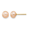 14k 6-7mm Pink Button FW Cultured Pearl Stud Post Earrings