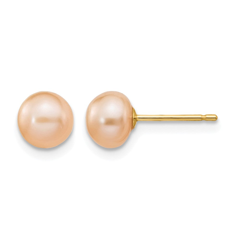 14k 6-7mm Pink Button FW Cultured Pearl Stud Post Earrings