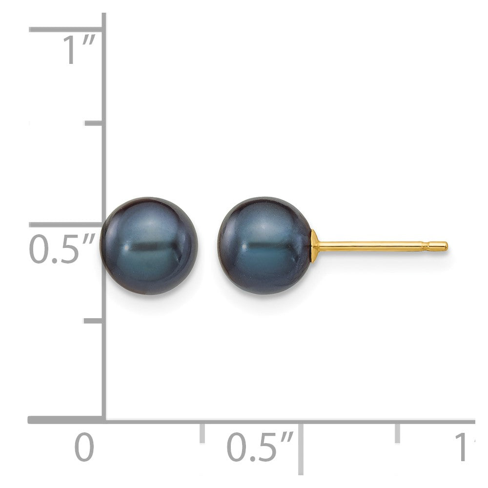 14k 6-7mm Black Round Freshwater Cultured Pearl Stud Post Earrings