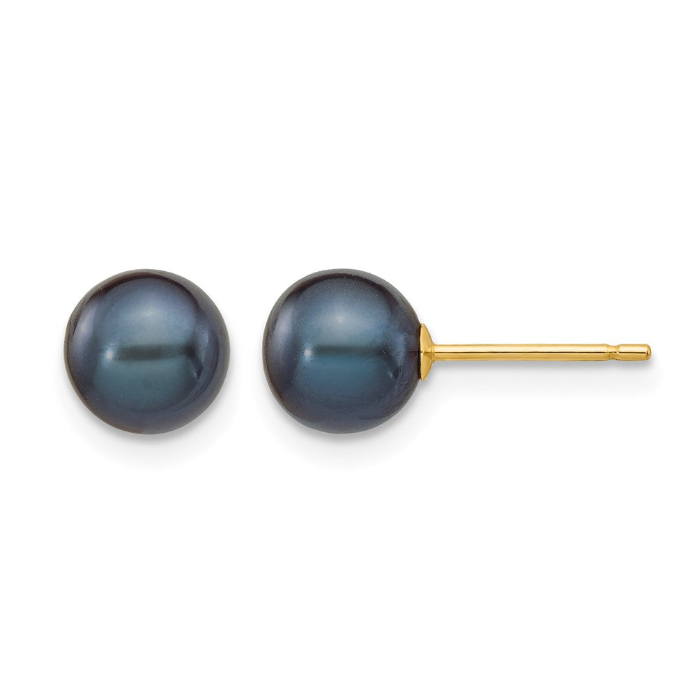 14k 6-7mm Black Round Freshwater Cultured Pearl Stud Post Earrings