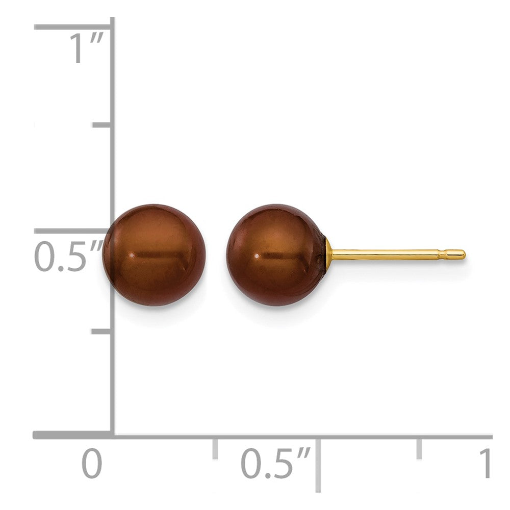 14k 6-7mm Brown Round Freshwater Cultured Pearl Stud Post Earrings