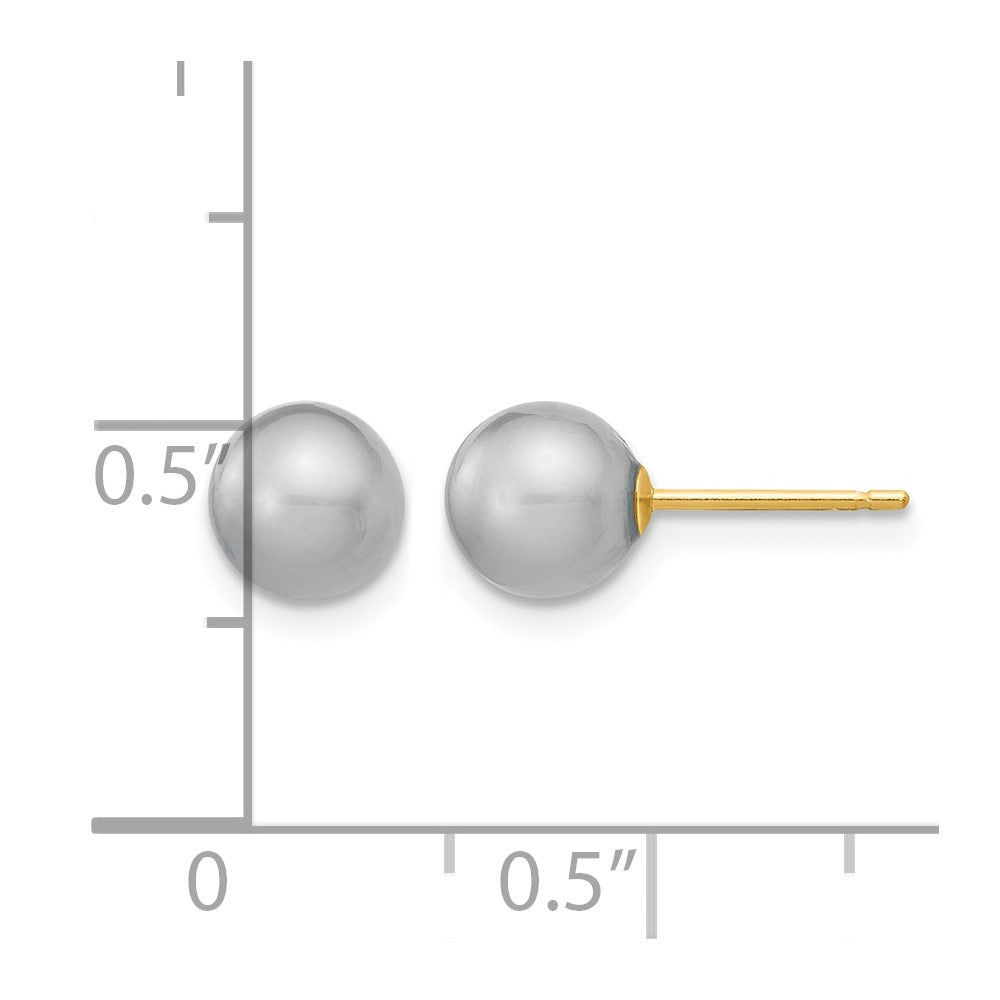 14k 6-7mm Grey Round Freshwater Cultured Pearl Stud Post Earrings