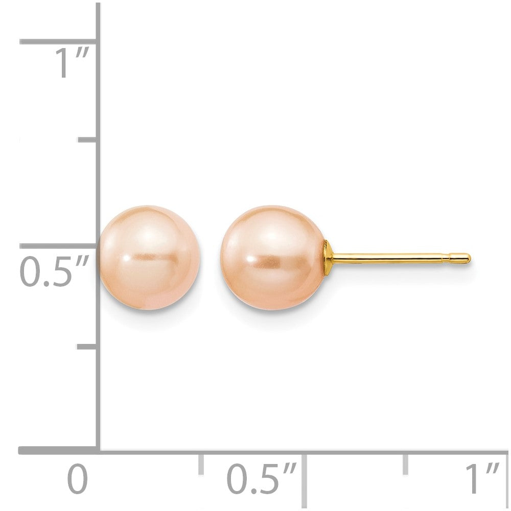 14k 6-7mm Pink Round Freshwater Cultured Pearl Stud Post Earrings