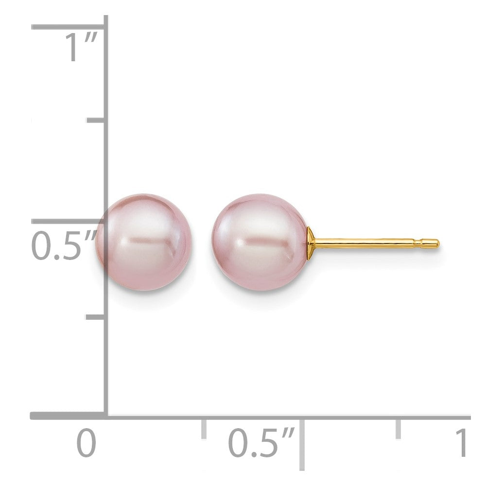 14k 6-7mm Purple Round Freshwater Cultured Pearl Stud Post Earrings