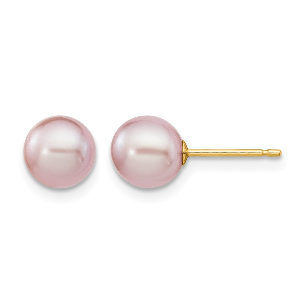 14k 6-7mm Purple Round Freshwater Cultured Pearl Stud Post Earrings