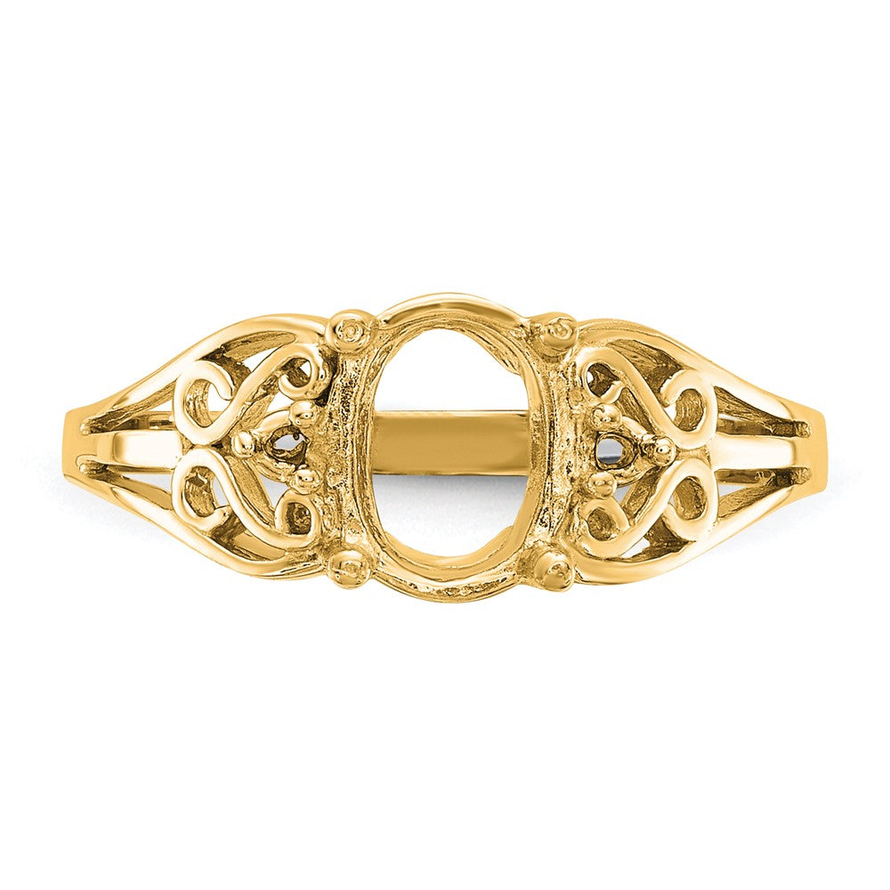 14k Polished .04ct. Diamond & 9x7 Oval Gemstone Filigree Ring Mounting