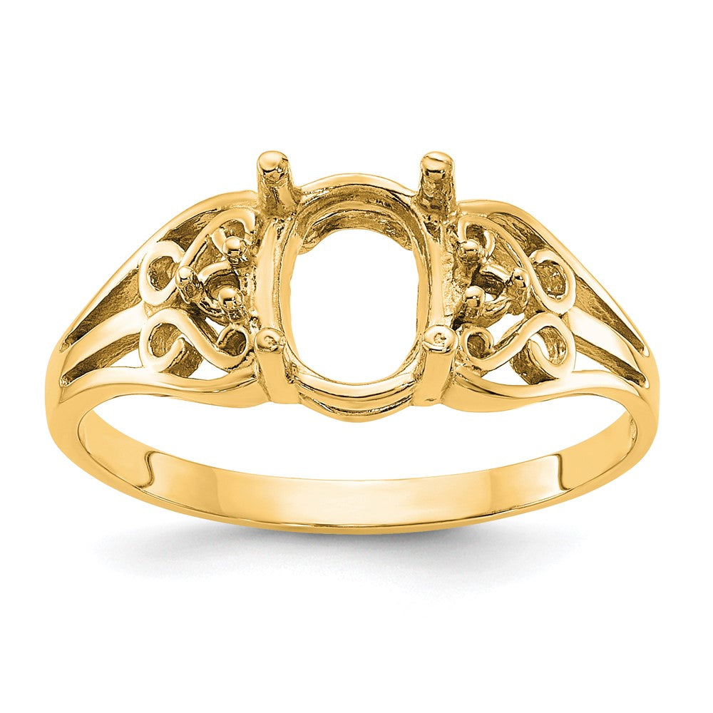 14k Polished .04ct. Diamond & 9x7 Oval Gemstone Filigree Ring Mounting