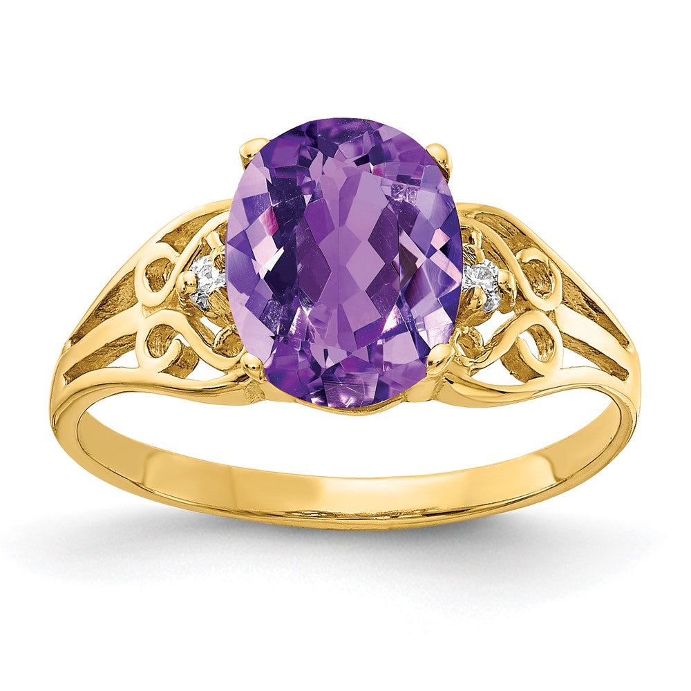 14k 9x7mm Oval Amethyst AAA Diamond ring