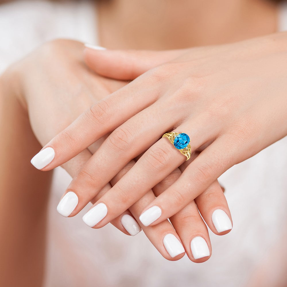 14k 9x7mm Oval Blue Topaz AAA Diamond ring