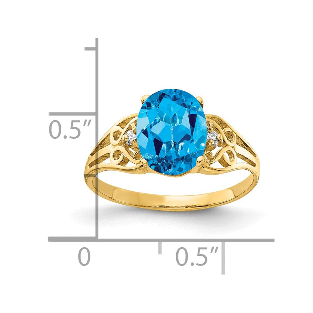 14k 9x7mm Oval Blue Topaz AA Diamond ring
