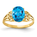 14k 9x7mm Oval Blue Topaz AAA Diamond ring