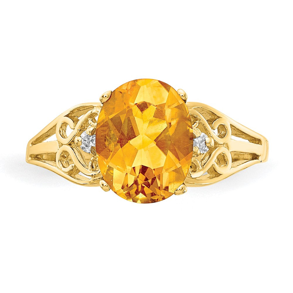 14k 9x7mm Oval Citrine AA Diamond ring