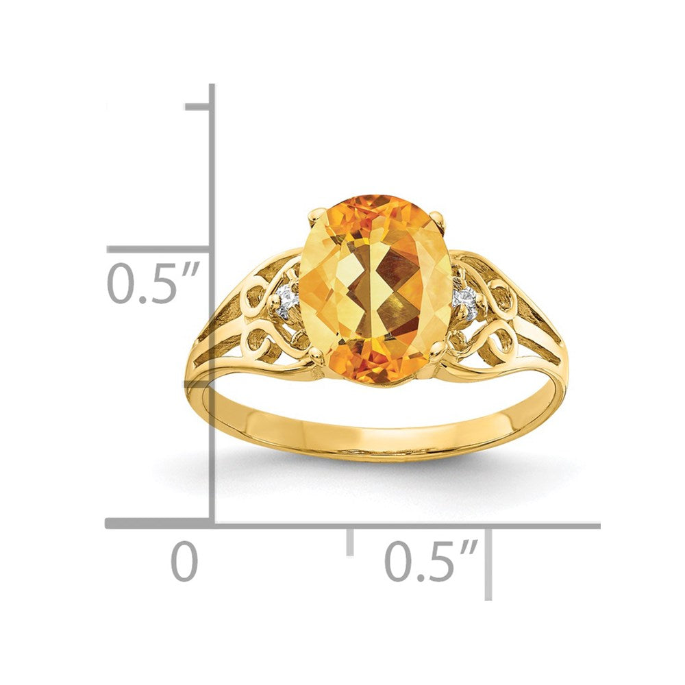 14k 9x7mm Oval Citrine AA Diamond ring