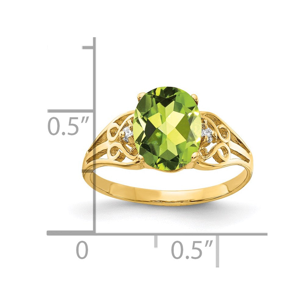 14k 9x7mm Oval Peridot AA Diamond ring