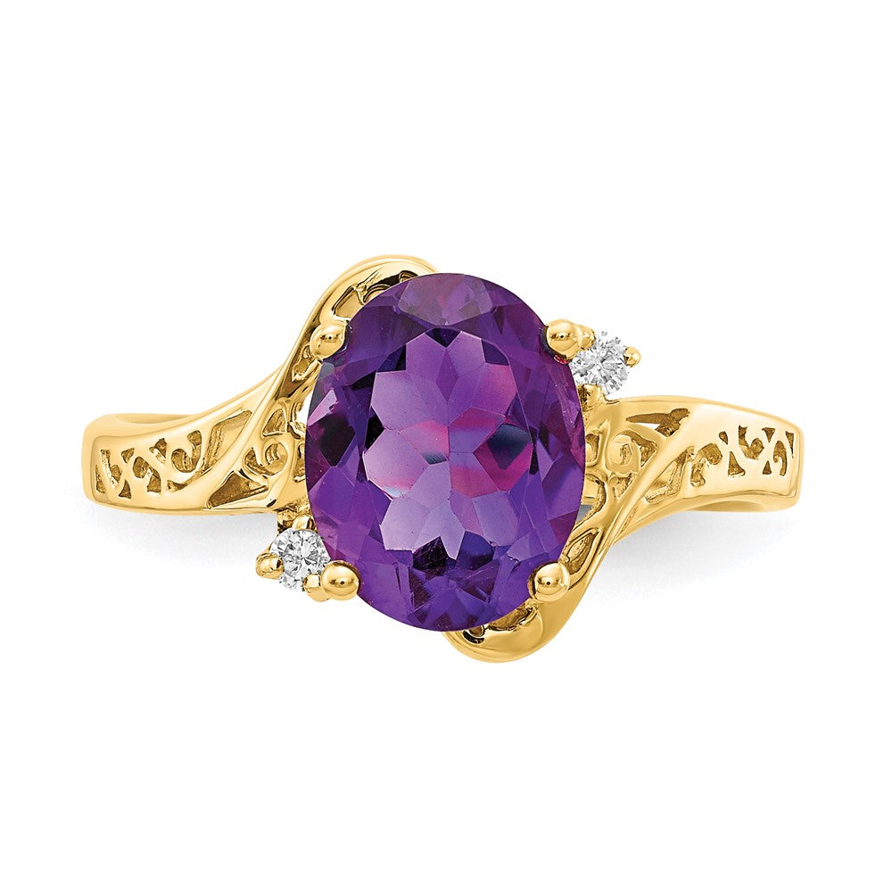 14k 9x7mm Oval Amethyst VS Diamond ring
