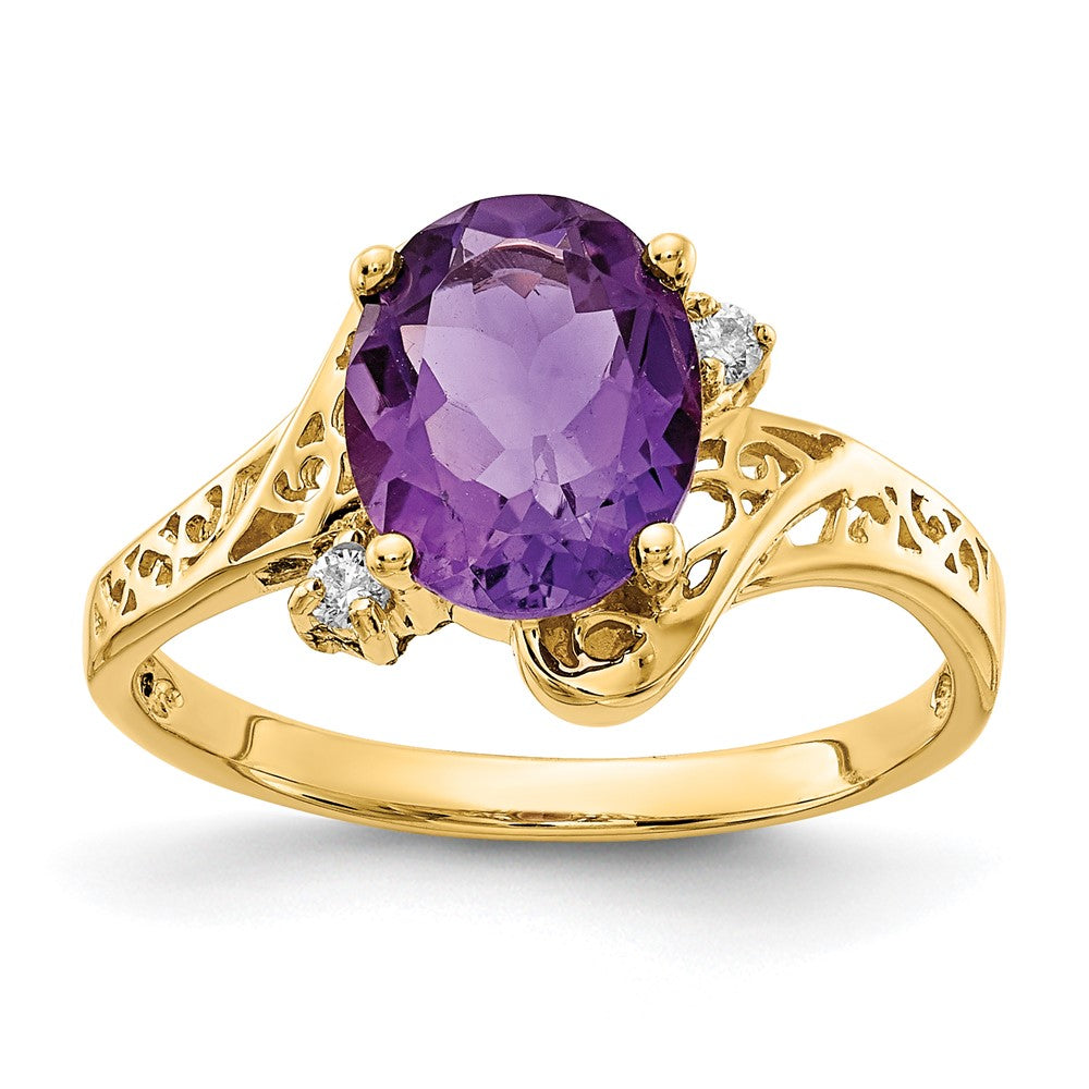 14k 9x7mm Oval Amethyst AAA Diamond ring