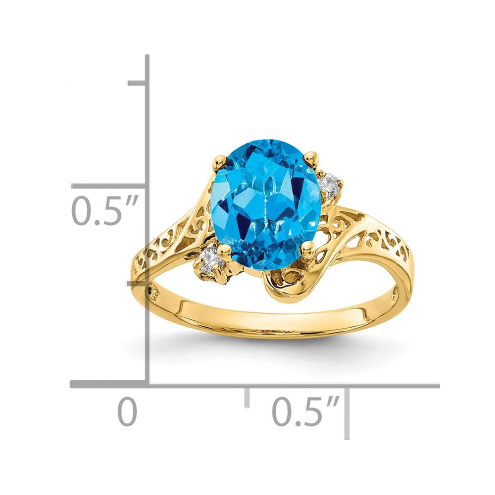 14k 9x7mm Oval Blue Topaz AA Diamond ring