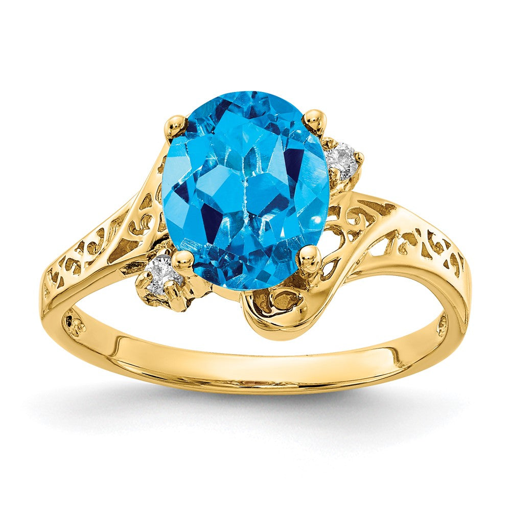 14k 9x7mm Oval Blue Topaz VS Diamond ring