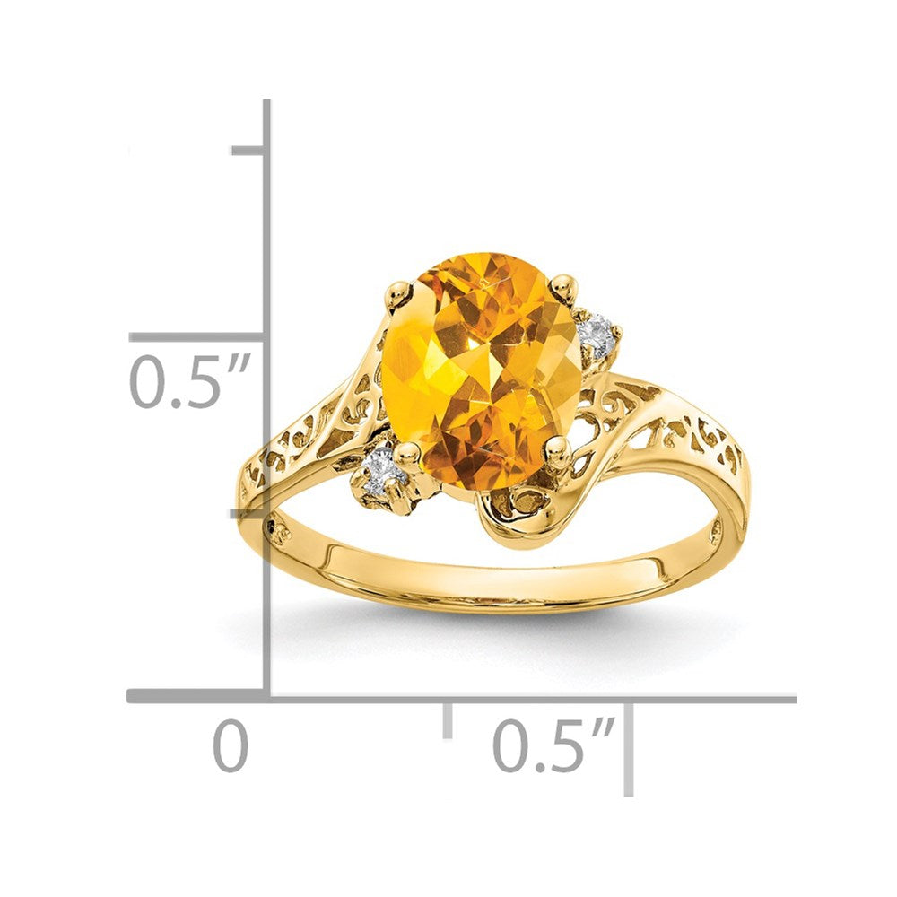 14k 9x7mm Oval Citrine AA Diamond ring
