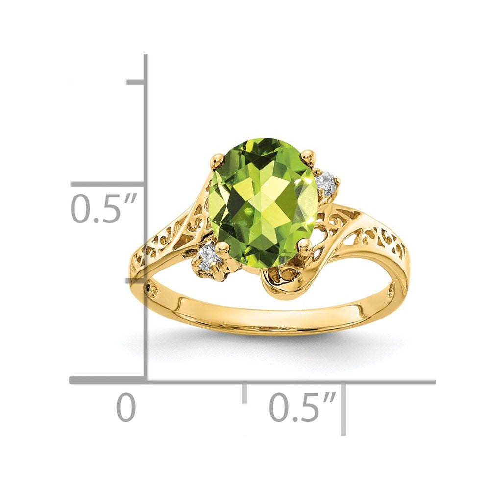 14k 9x7mm Oval Peridot AA Diamond ring