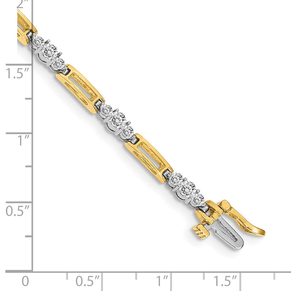 14k Two-tone AAA Diamond Fancy Link Tennis Bracelet