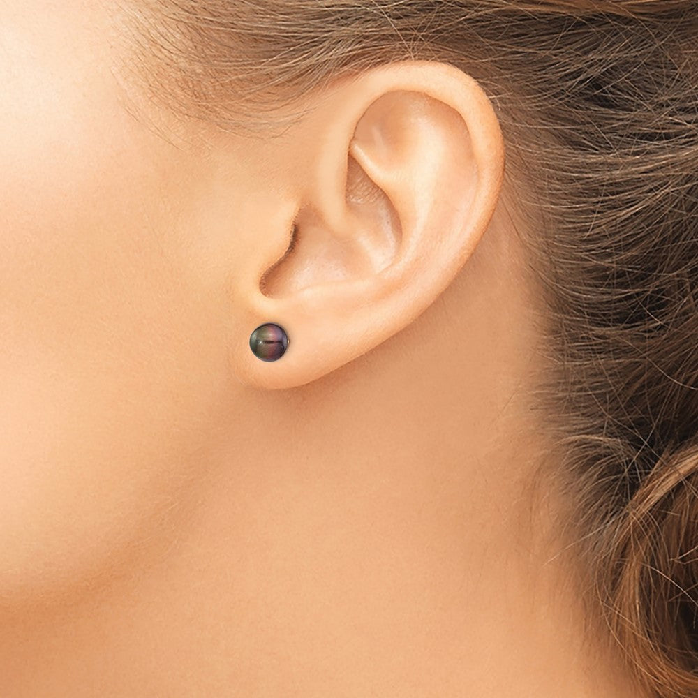 14k 7-8mm Black Button FW Cultured Pearl Stud Post Earrings