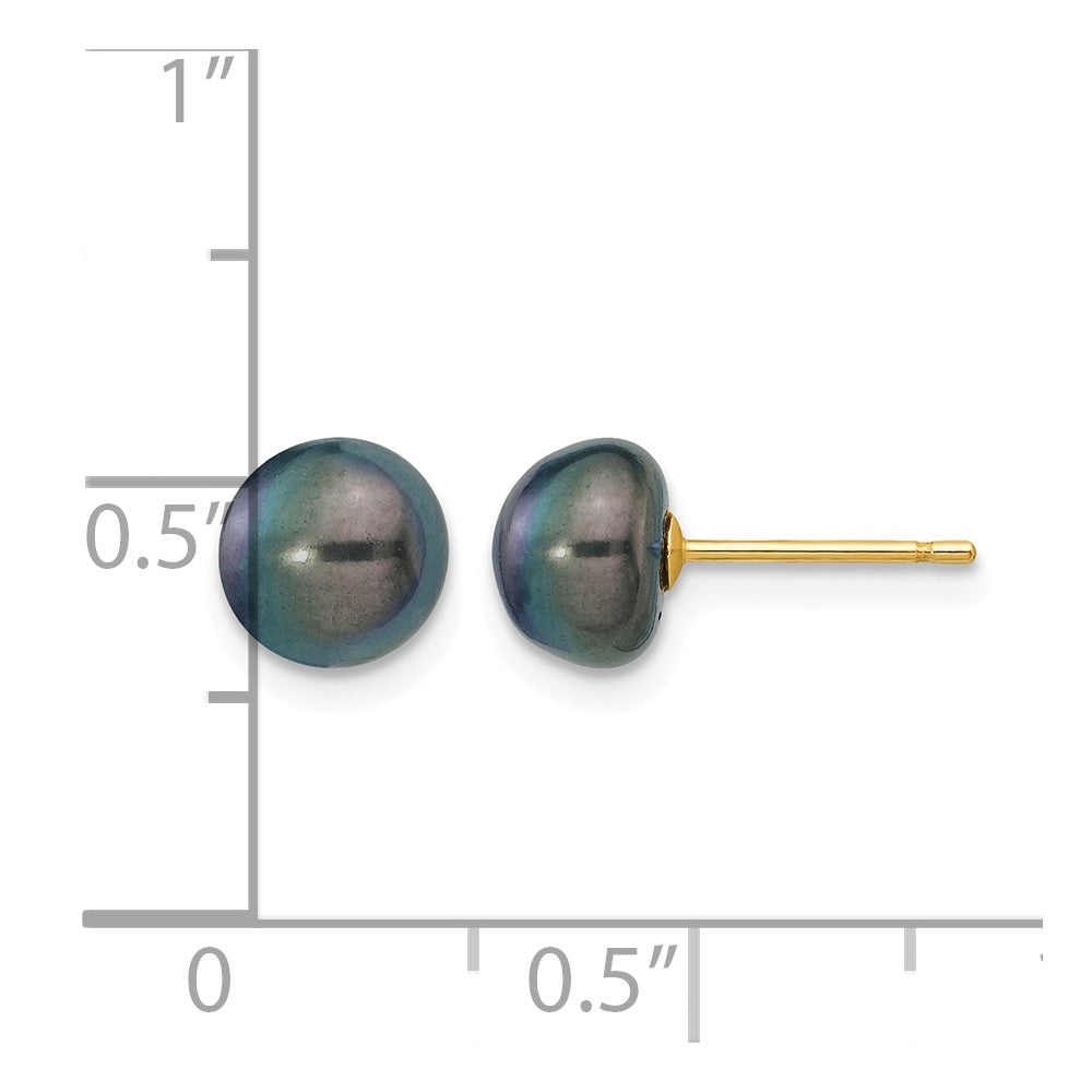 14k 7-8mm Black Button FW Cultured Pearl Stud Post Earrings