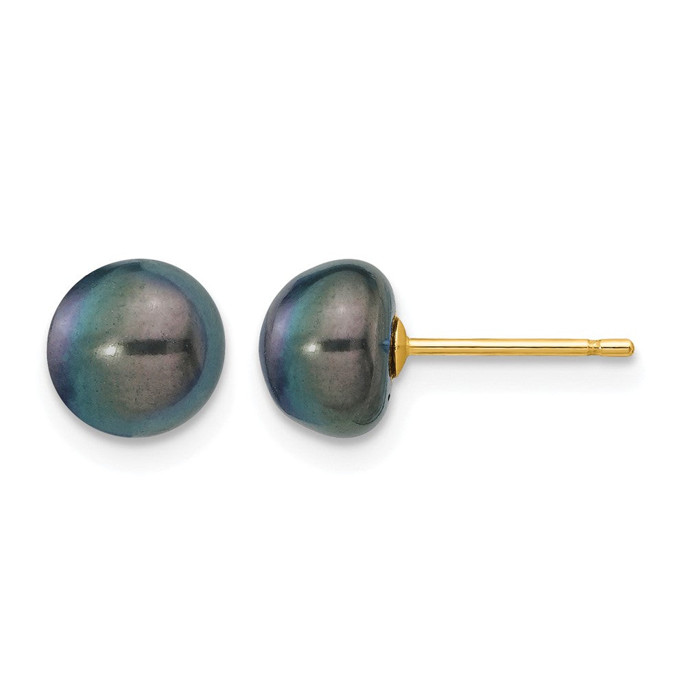 14k 7-8mm Black Button FW Cultured Pearl Stud Post Earrings
