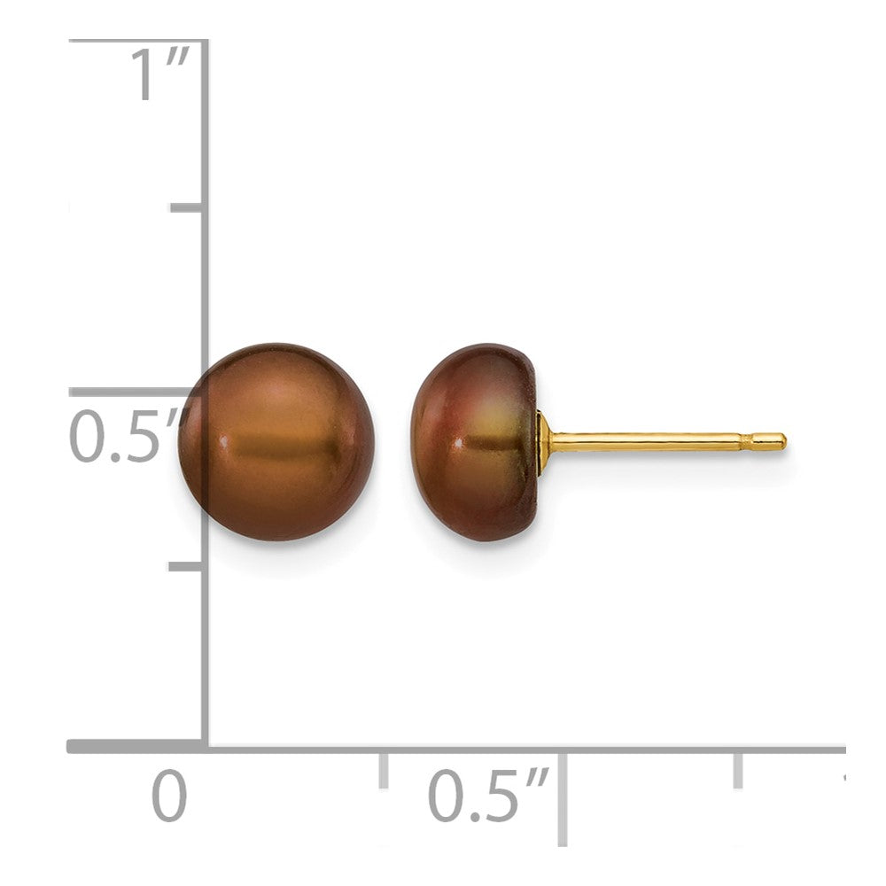 14k 7-8mm Brown Button Freshwater Cultured Pearl Stud Post Earrings
