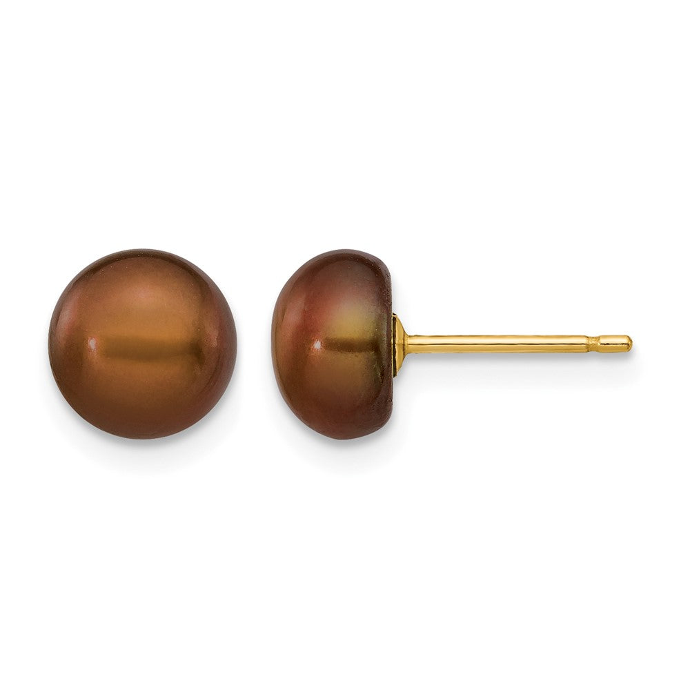 14k 7-8mm Brown Button Freshwater Cultured Pearl Stud Post Earrings