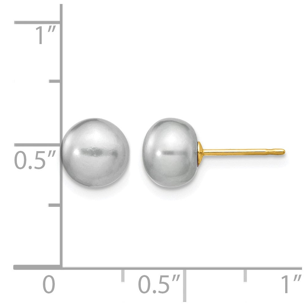 14k 7-8mm Grey Button FW Cultured Pearl Stud Post Earrings