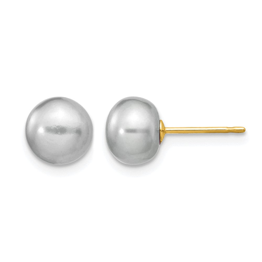 14k 7-8mm Grey Button FW Cultured Pearl Stud Post Earrings