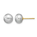 14k 7-8mm Grey Button FW Cultured Pearl Stud Post Earrings