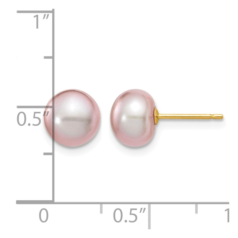 14k 7-8mm Purple Button Freshwater Cultured Pearl Stud Post Earrings