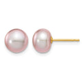 14k 7-8mm Purple Button Freshwater Cultured Pearl Stud Post Earrings