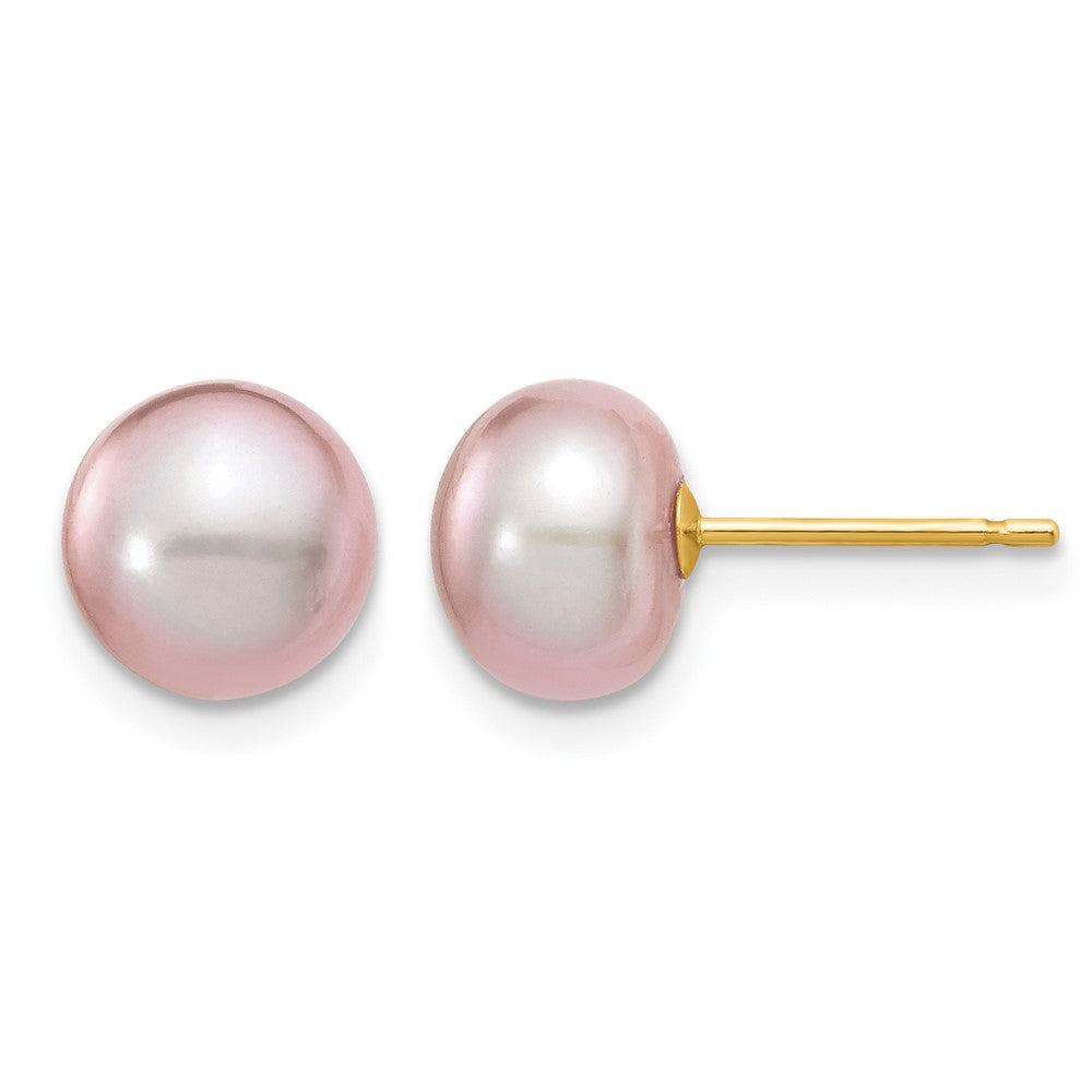 14k 7-8mm Purple Button Freshwater Cultured Pearl Stud Post Earrings