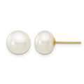 14k 7-8mm White Button Freshwater Cultured Pearl Stud Post Earrings