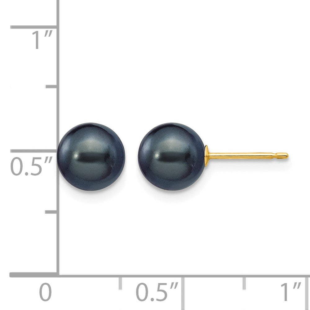 14k 7-8mm Black Round Freshwater Cultured Pearl Stud Post Earrings