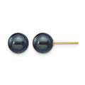 14k 7-8mm Black Round Freshwater Cultured Pearl Stud Post Earrings