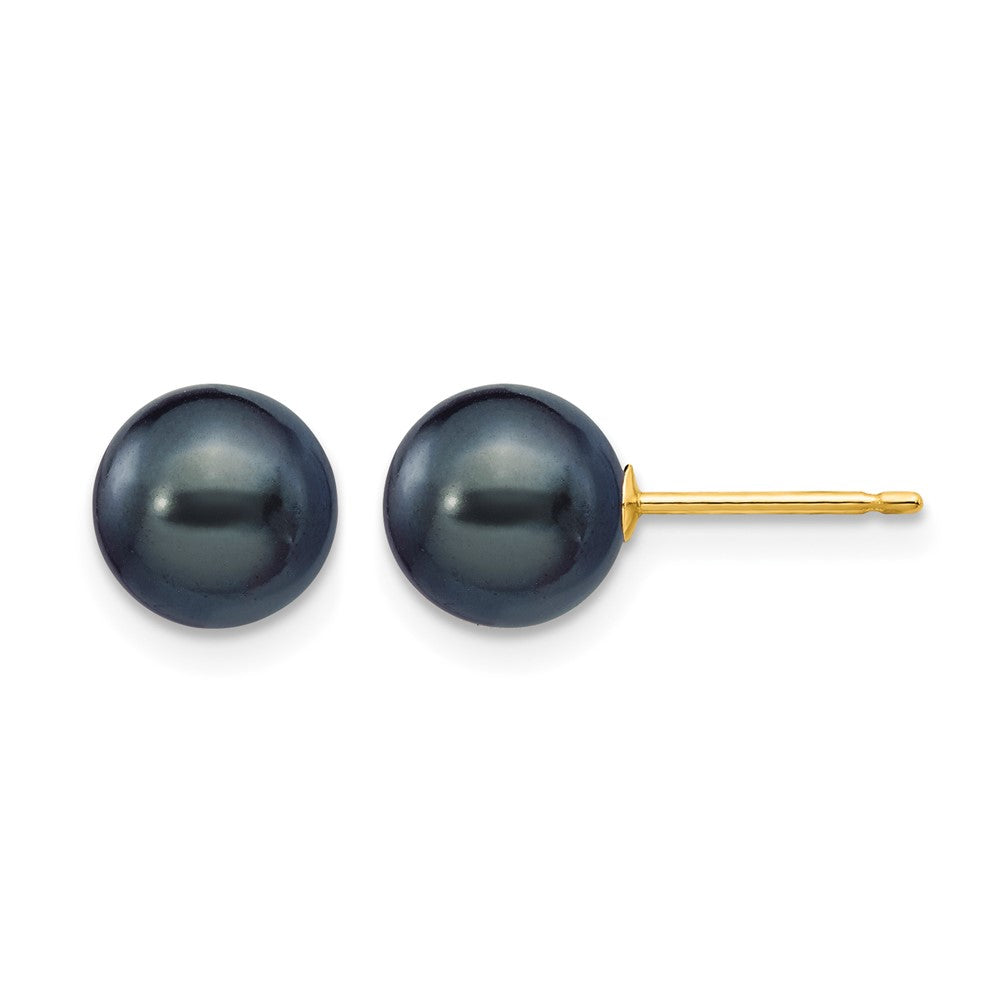 14k 7-8mm Black Round Freshwater Cultured Pearl Stud Post Earrings