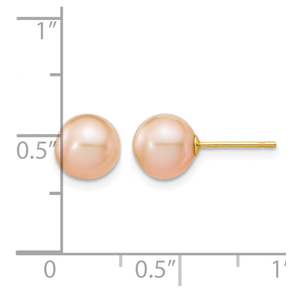 14k 7-8mm Pink Round Freshwater Cultured Pearl Stud Post Earrings