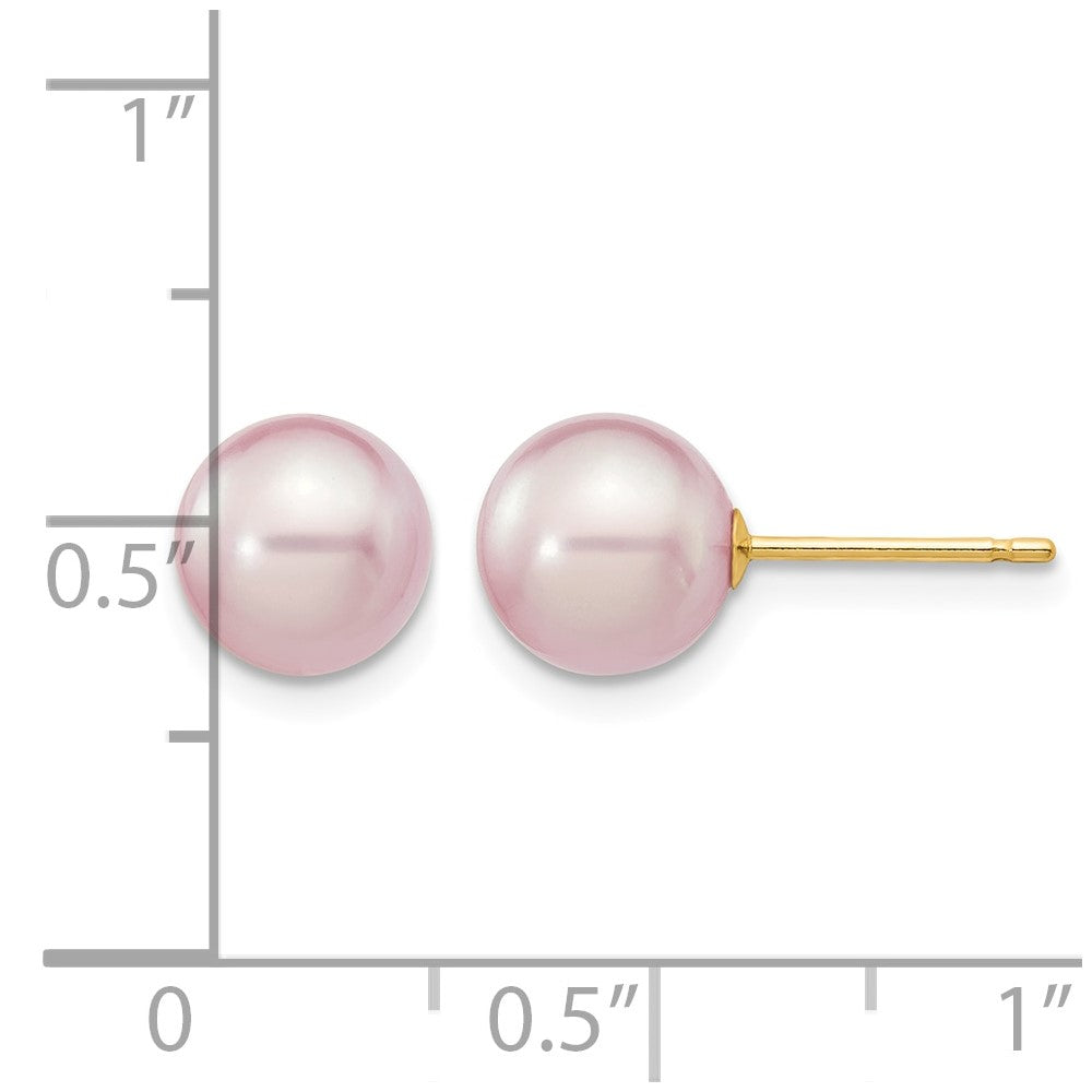 14k 7-8mm Purple Round Freshwater Cultured Pearl Stud Post Earrings