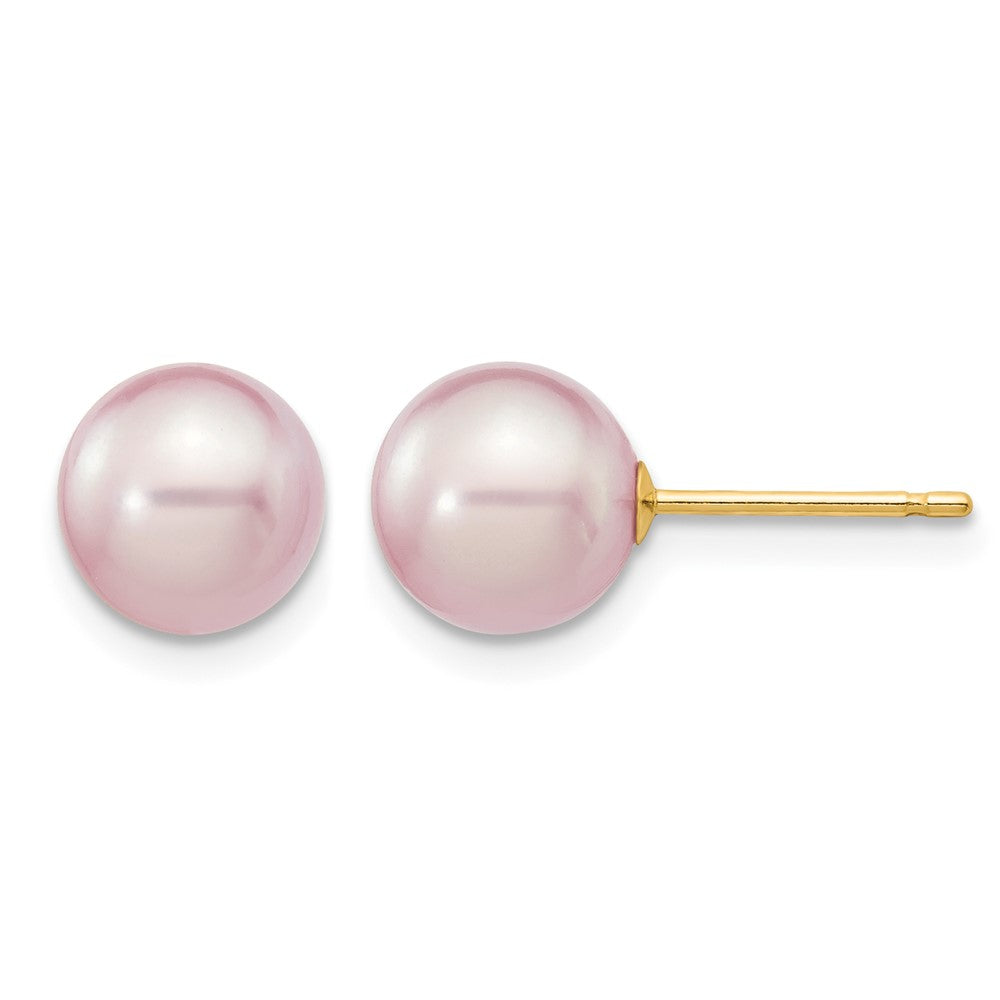 14k 7-8mm Purple Round Freshwater Cultured Pearl Stud Post Earrings
