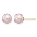 14k 7-8mm Purple Round Freshwater Cultured Pearl Stud Post Earrings