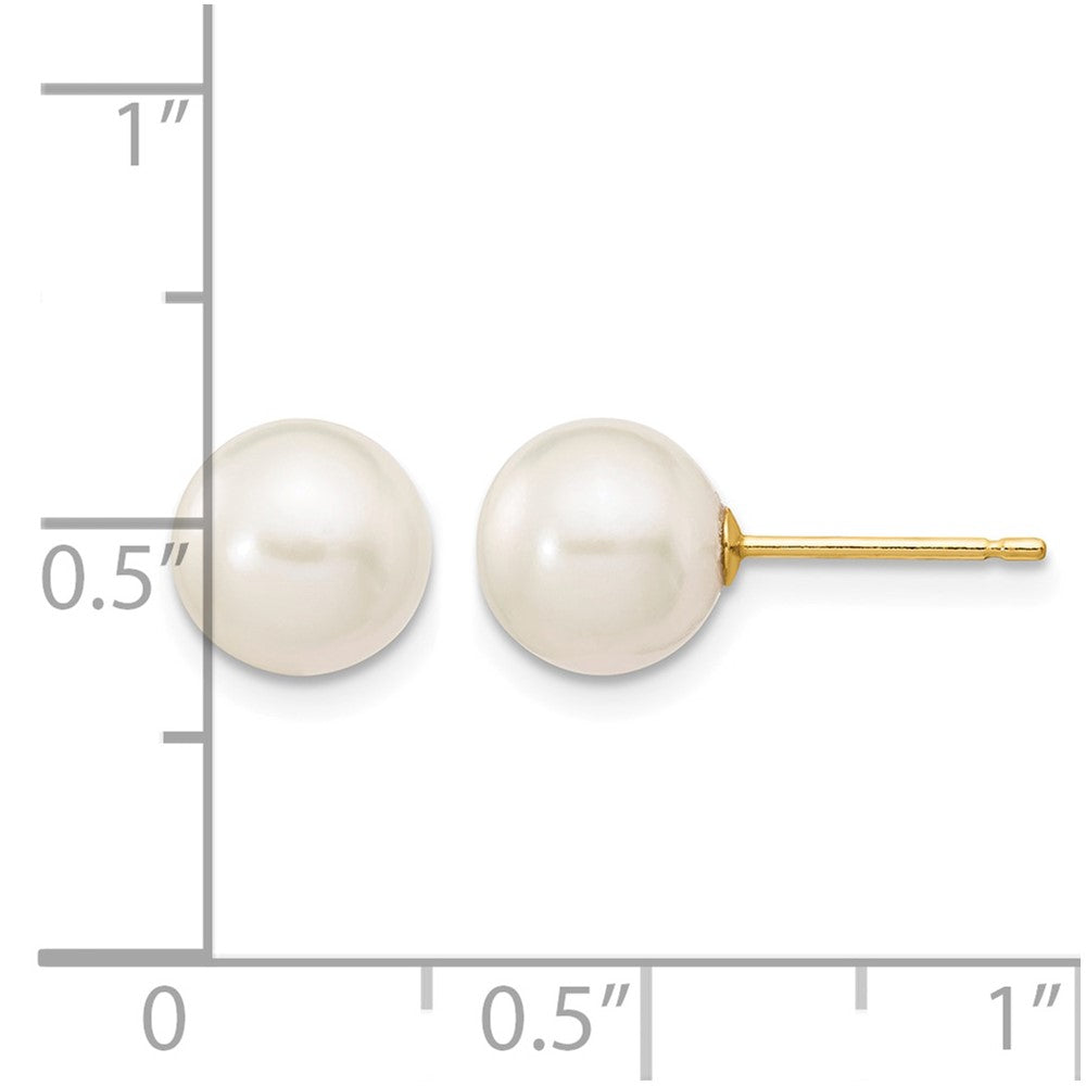 14k 7-8mm White Round Freshwater Cultured Pearl Stud Post Earrings