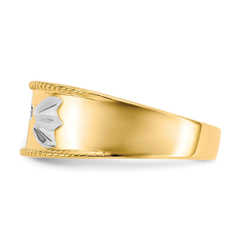 14k with Rhodium Men's .01ct. Diamond Trio Cross Wedding Band